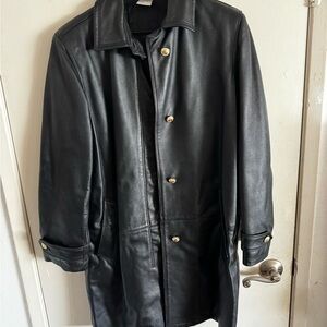VERSACE Black Leather Button-Front Coat